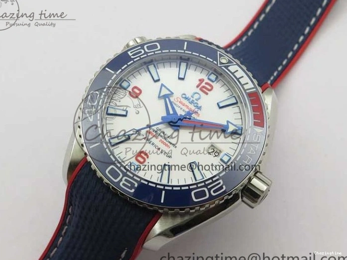 0117 Comfortable Planet Ocean 43.5mm America’s Cup VSF Best Edition White Dial On Blue Gummy Strap A 7900